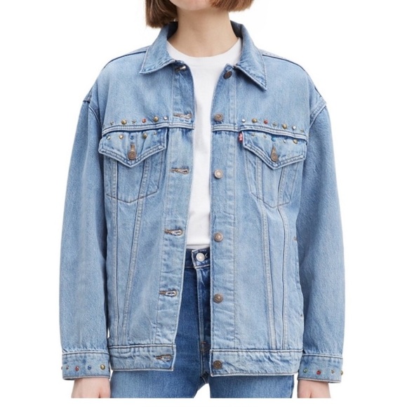 NWOT LEVIS BEDAZZLED JACKET denim spring boho classic coat designer casual $130 - Picture 1 of 5
